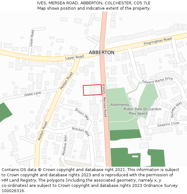 IVES, MERSEA ROAD, ABBERTON, COLCHESTER, CO5 7LE: Location map and indicative extent of plot