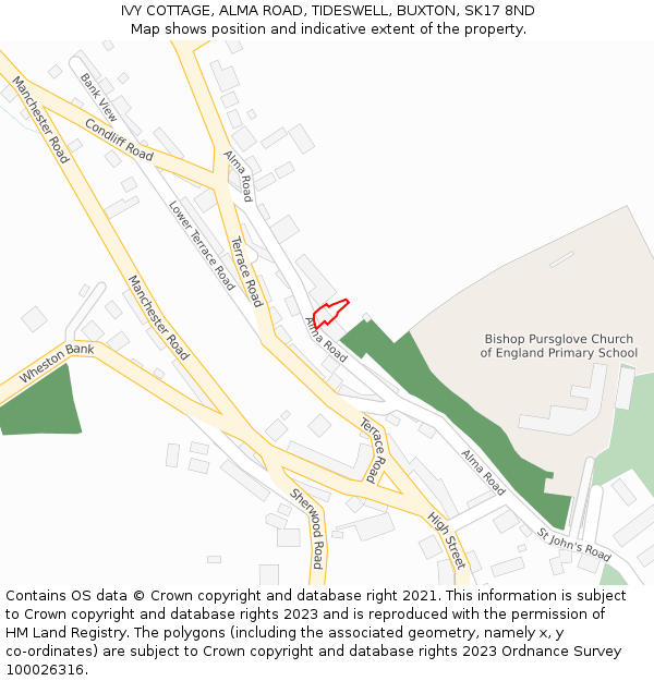 IVY COTTAGE, ALMA ROAD, TIDESWELL, BUXTON, SK17 8ND: Location map and indicative extent of plot