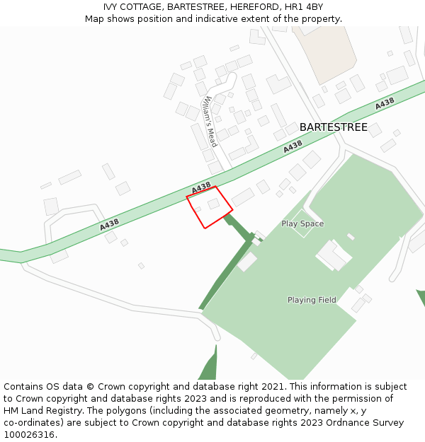 IVY COTTAGE, BARTESTREE, HEREFORD, HR1 4BY: Location map and indicative extent of plot