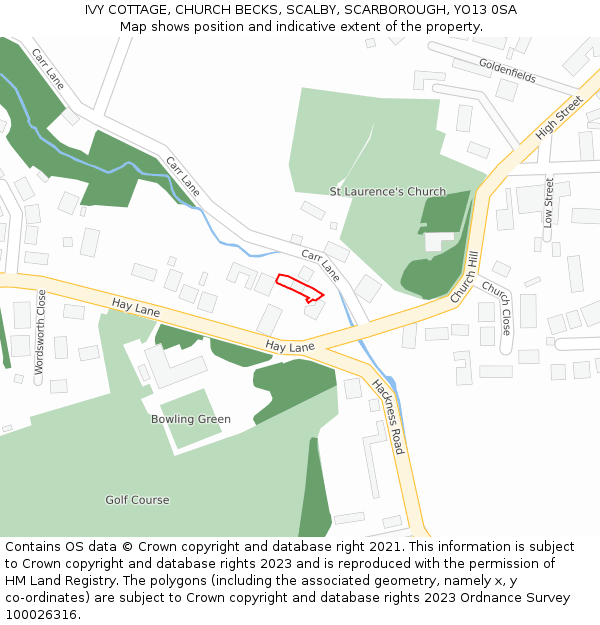 IVY COTTAGE, CHURCH BECKS, SCALBY, SCARBOROUGH, YO13 0SA: Location map and indicative extent of plot