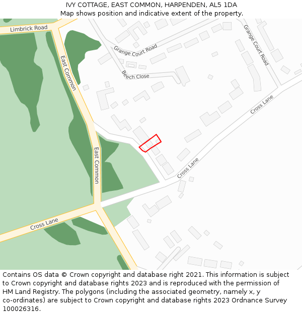 IVY COTTAGE, EAST COMMON, HARPENDEN, AL5 1DA: Location map and indicative extent of plot