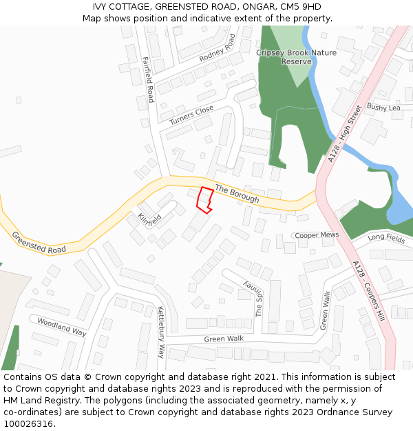 IVY COTTAGE, GREENSTED ROAD, ONGAR, CM5 9HD: Location map and indicative extent of plot