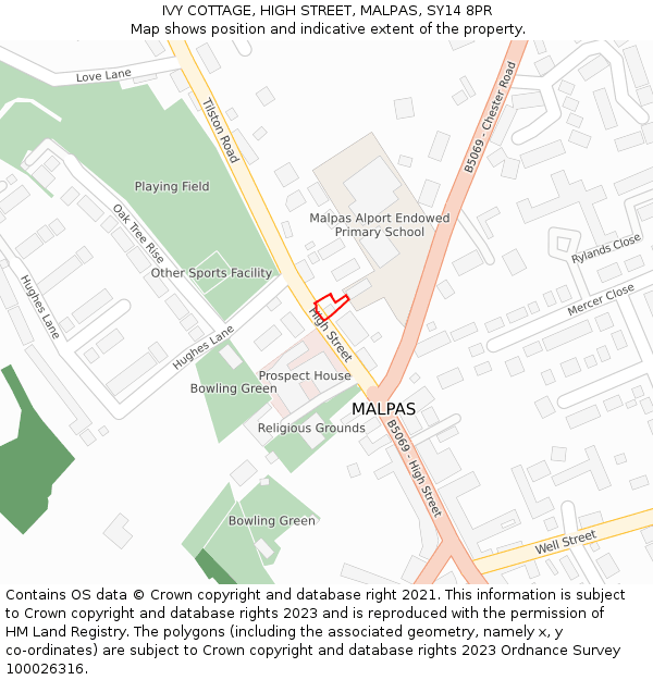 IVY COTTAGE, HIGH STREET, MALPAS, SY14 8PR: Location map and indicative extent of plot