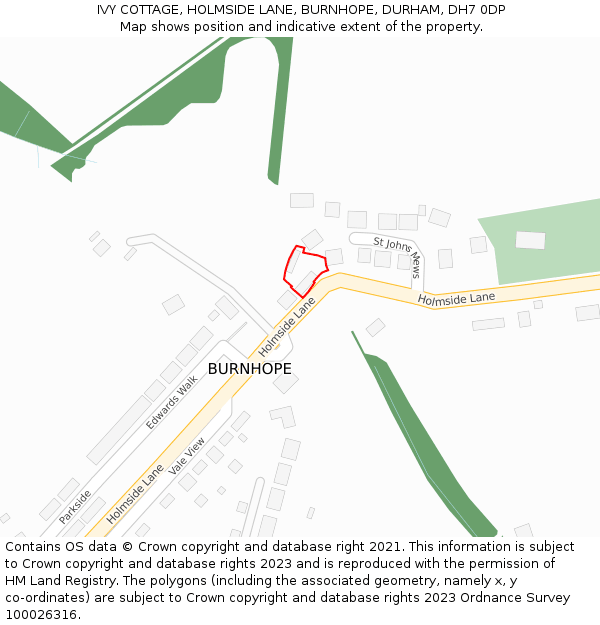 IVY COTTAGE, HOLMSIDE LANE, BURNHOPE, DURHAM, DH7 0DP: Location map and indicative extent of plot