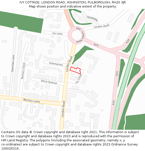 IVY COTTAGE, LONDON ROAD, ASHINGTON, PULBOROUGH, RH20 3JR: Location map and indicative extent of plot