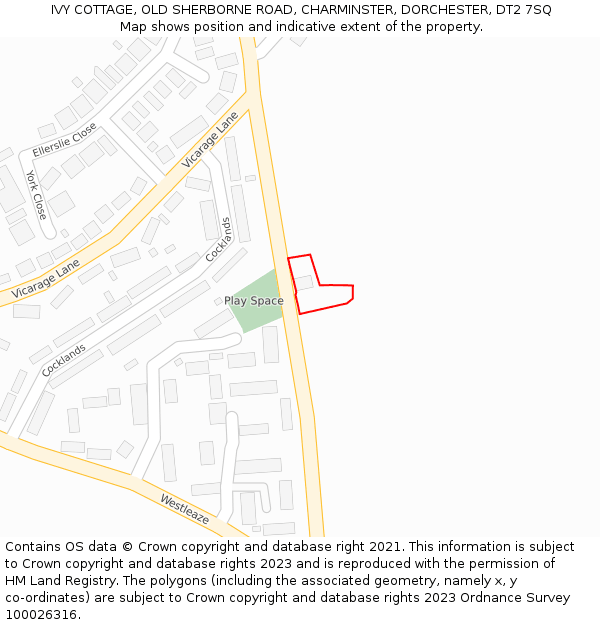 IVY COTTAGE, OLD SHERBORNE ROAD, CHARMINSTER, DORCHESTER, DT2 7SQ: Location map and indicative extent of plot