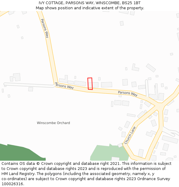 IVY COTTAGE, PARSONS WAY, WINSCOMBE, BS25 1BT: Location map and indicative extent of plot