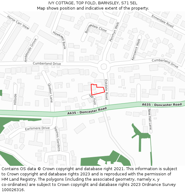 IVY COTTAGE, TOP FOLD, BARNSLEY, S71 5EL: Location map and indicative extent of plot