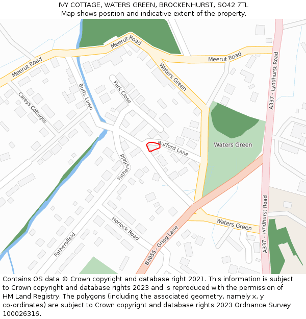 IVY COTTAGE, WATERS GREEN, BROCKENHURST, SO42 7TL: Location map and indicative extent of plot