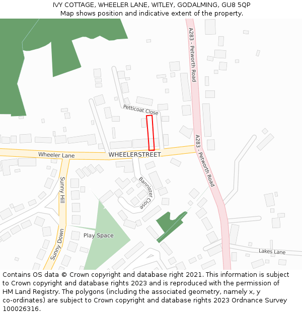 IVY COTTAGE, WHEELER LANE, WITLEY, GODALMING, GU8 5QP: Location map and indicative extent of plot