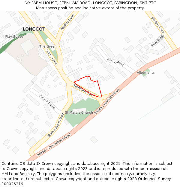 IVY FARM HOUSE, FERNHAM ROAD, LONGCOT, FARINGDON, SN7 7TG: Location map and indicative extent of plot