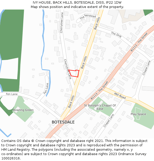 IVY HOUSE, BACK HILLS, BOTESDALE, DISS, IP22 1DW: Location map and indicative extent of plot