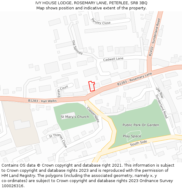 IVY HOUSE LODGE, ROSEMARY LANE, PETERLEE, SR8 3BQ: Location map and indicative extent of plot