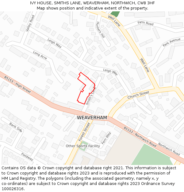 IVY HOUSE, SMITHS LANE, WEAVERHAM, NORTHWICH, CW8 3HF: Location map and indicative extent of plot