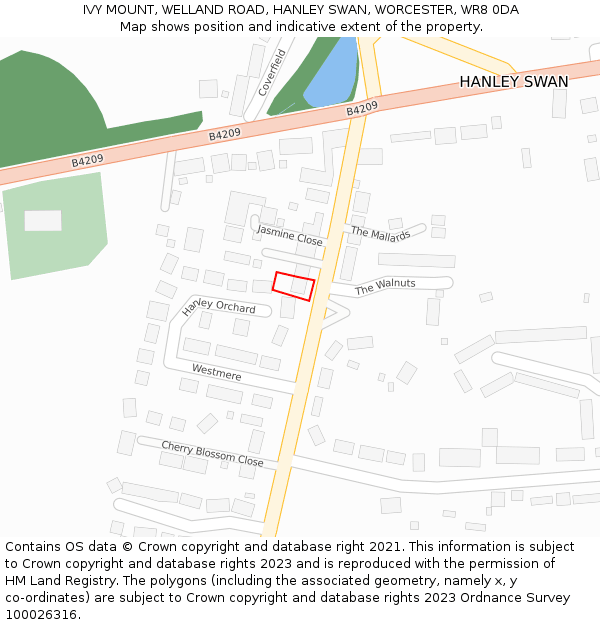 IVY MOUNT, WELLAND ROAD, HANLEY SWAN, WORCESTER, WR8 0DA: Location map and indicative extent of plot