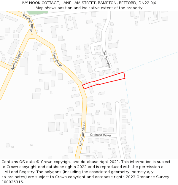 IVY NOOK COTTAGE, LANEHAM STREET, RAMPTON, RETFORD, DN22 0JX: Location map and indicative extent of plot