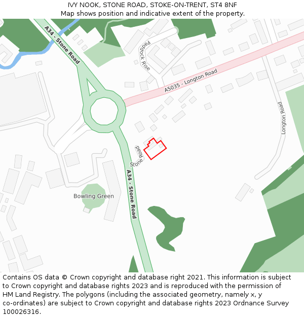 IVY NOOK, STONE ROAD, STOKE-ON-TRENT, ST4 8NF: Location map and indicative extent of plot