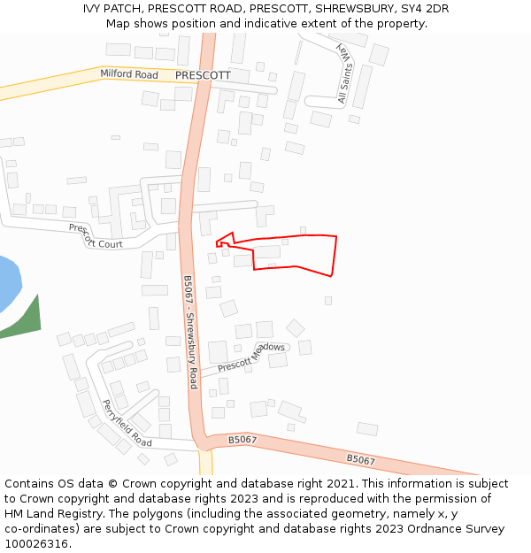 IVY PATCH, PRESCOTT ROAD, PRESCOTT, SHREWSBURY, SY4 2DR: Location map and indicative extent of plot