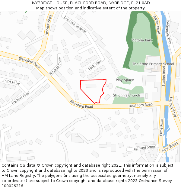 IVYBRIDGE HOUSE, BLACHFORD ROAD, IVYBRIDGE, PL21 0AD: Location map and indicative extent of plot