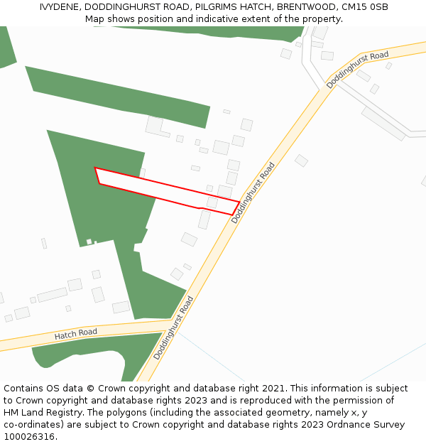 IVYDENE, DODDINGHURST ROAD, PILGRIMS HATCH, BRENTWOOD, CM15 0SB: Location map and indicative extent of plot