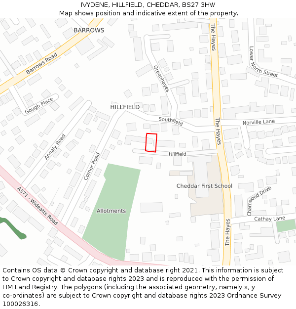 IVYDENE, HILLFIELD, CHEDDAR, BS27 3HW: Location map and indicative extent of plot