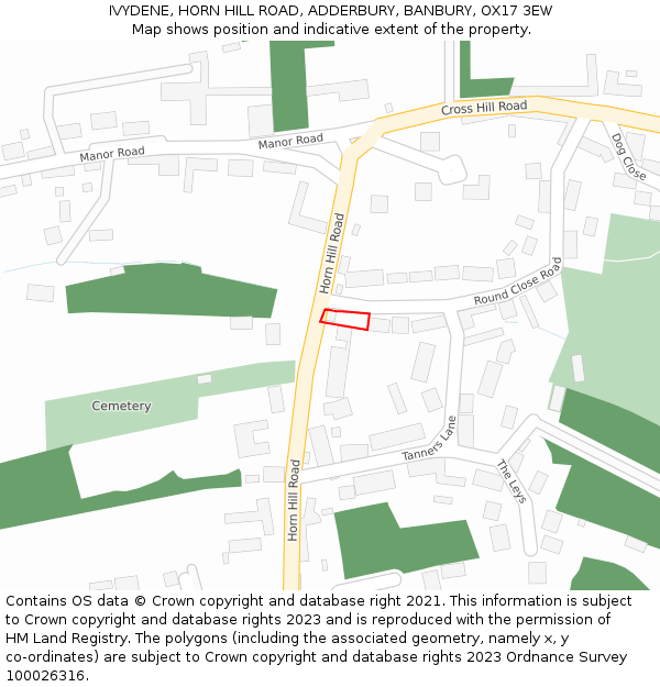 IVYDENE, HORN HILL ROAD, ADDERBURY, BANBURY, OX17 3EW: Location map and indicative extent of plot