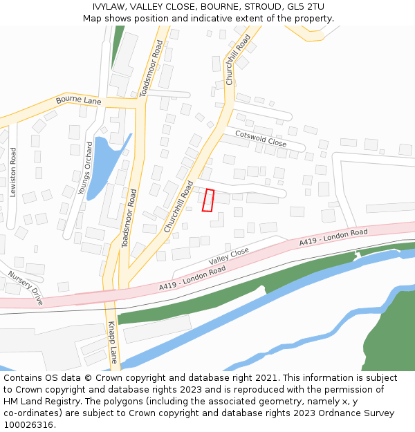 IVYLAW, VALLEY CLOSE, BOURNE, STROUD, GL5 2TU: Location map and indicative extent of plot