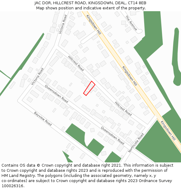 JAC DOR, HILLCREST ROAD, KINGSDOWN, DEAL, CT14 8EB: Location map and indicative extent of plot