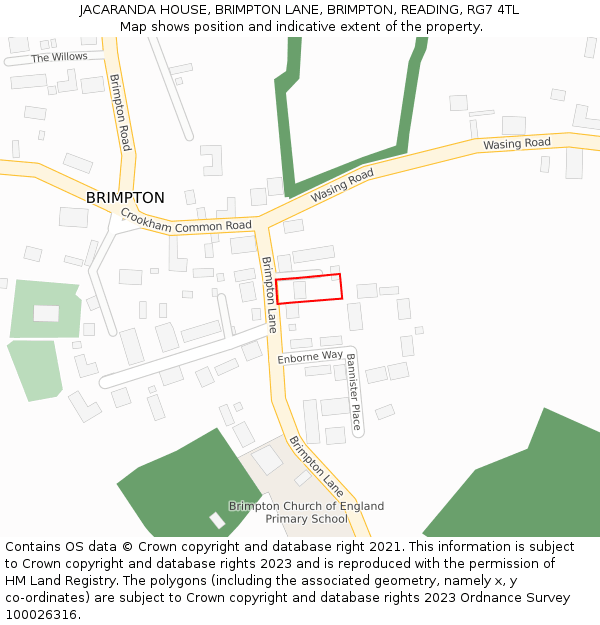 JACARANDA HOUSE, BRIMPTON LANE, BRIMPTON, READING, RG7 4TL: Location map and indicative extent of plot