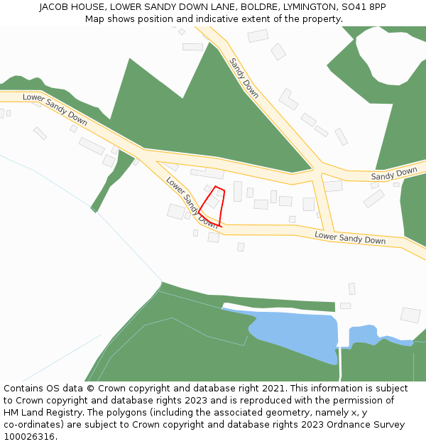 JACOB HOUSE, LOWER SANDY DOWN LANE, BOLDRE, LYMINGTON, SO41 8PP: Location map and indicative extent of plot