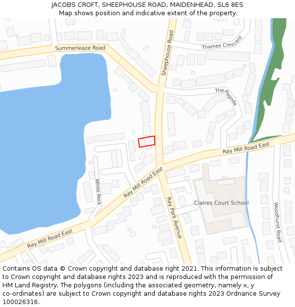 JACOBS CROFT, SHEEPHOUSE ROAD, MAIDENHEAD, SL6 8ES: Location map and indicative extent of plot