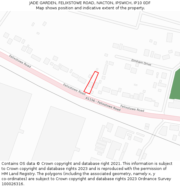 JADE GARDEN, FELIXSTOWE ROAD, NACTON, IPSWICH, IP10 0DF: Location map and indicative extent of plot