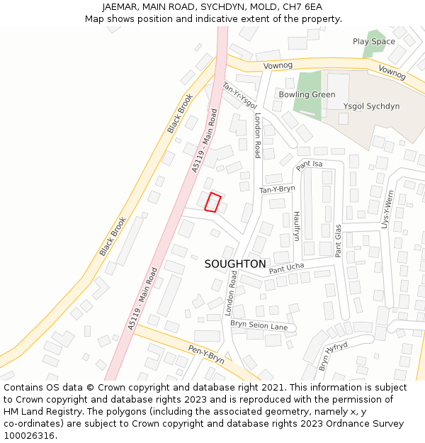 JAEMAR, MAIN ROAD, SYCHDYN, MOLD, CH7 6EA: Location map and indicative extent of plot