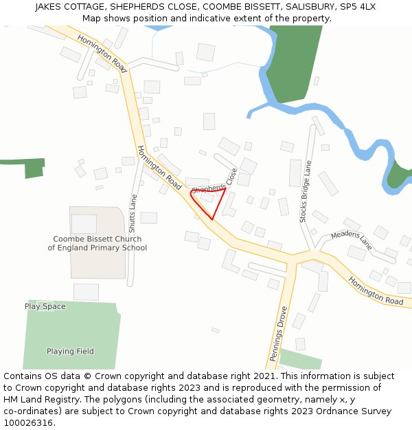 JAKES COTTAGE, SHEPHERDS CLOSE, COOMBE BISSETT, SALISBURY, SP5 4LX: Location map and indicative extent of plot
