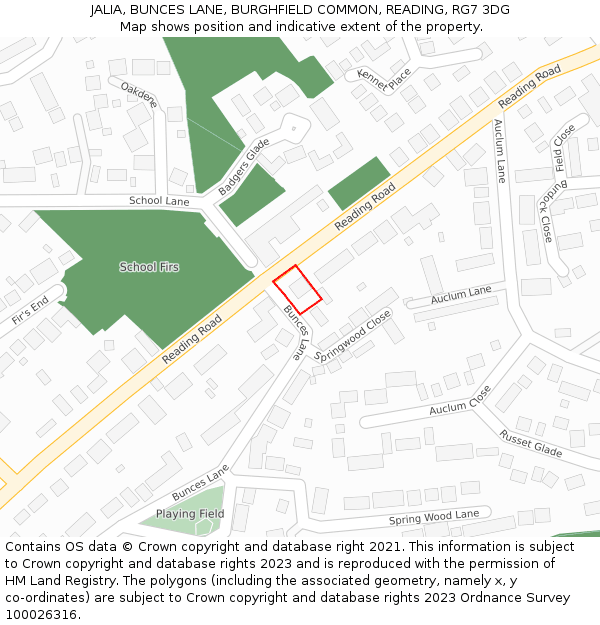 JALIA, BUNCES LANE, BURGHFIELD COMMON, READING, RG7 3DG: Location map and indicative extent of plot