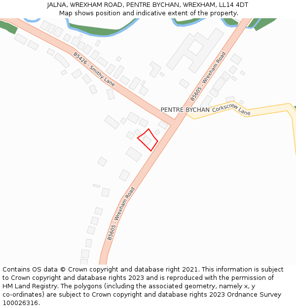 JALNA, WREXHAM ROAD, PENTRE BYCHAN, WREXHAM, LL14 4DT: Location map and indicative extent of plot