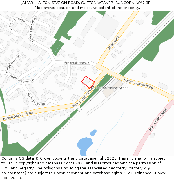 JAMAR, HALTON STATION ROAD, SUTTON WEAVER, RUNCORN, WA7 3EL: Location map and indicative extent of plot