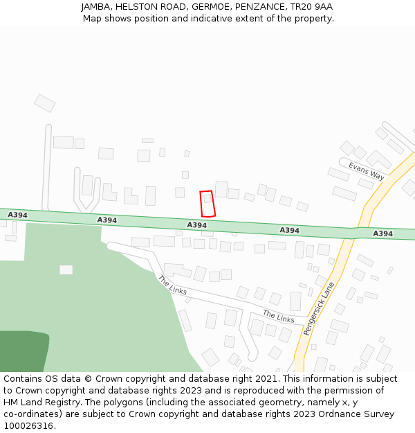 JAMBA, HELSTON ROAD, GERMOE, PENZANCE, TR20 9AA: Location map and indicative extent of plot