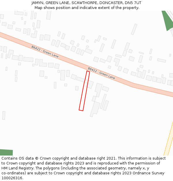 JAMYN, GREEN LANE, SCAWTHORPE, DONCASTER, DN5 7UT: Location map and indicative extent of plot