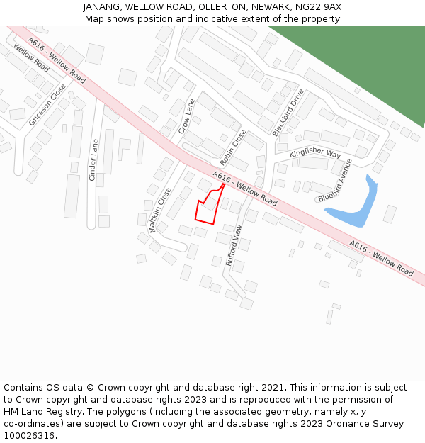 JANANG, WELLOW ROAD, OLLERTON, NEWARK, NG22 9AX: Location map and indicative extent of plot