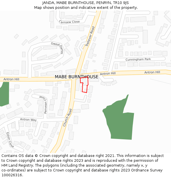 JANDA, MABE BURNTHOUSE, PENRYN, TR10 9JS: Location map and indicative extent of plot