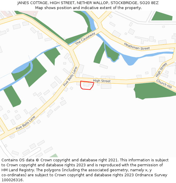 JANES COTTAGE, HIGH STREET, NETHER WALLOP, STOCKBRIDGE, SO20 8EZ: Location map and indicative extent of plot