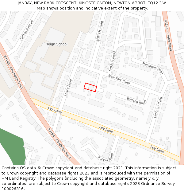 JANRAY, NEW PARK CRESCENT, KINGSTEIGNTON, NEWTON ABBOT, TQ12 3JW: Location map and indicative extent of plot