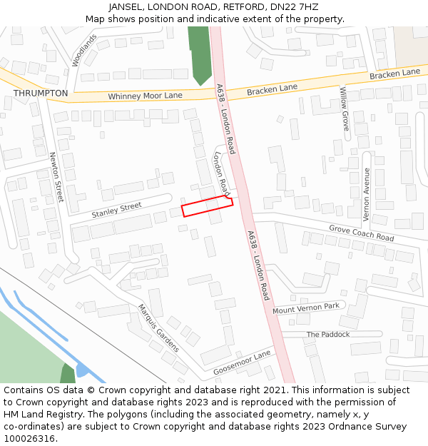 JANSEL, LONDON ROAD, RETFORD, DN22 7HZ: Location map and indicative extent of plot