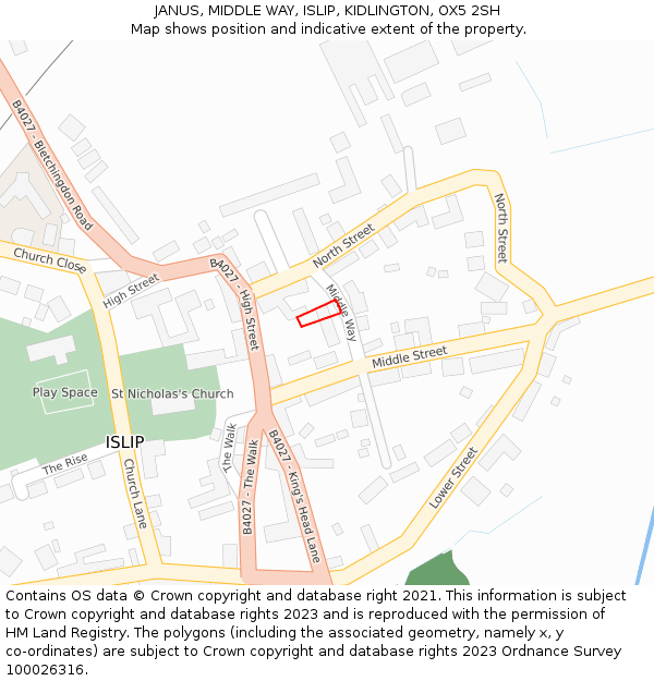 JANUS, MIDDLE WAY, ISLIP, KIDLINGTON, OX5 2SH: Location map and indicative extent of plot