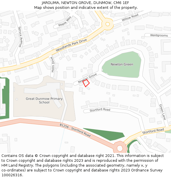 JAROLIMA, NEWTON GROVE, DUNMOW, CM6 1EF: Location map and indicative extent of plot