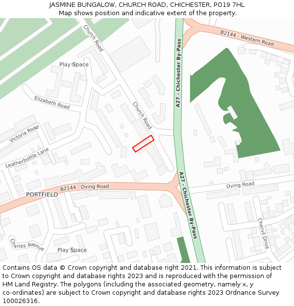 JASMINE BUNGALOW, CHURCH ROAD, CHICHESTER, PO19 7HL: Location map and indicative extent of plot