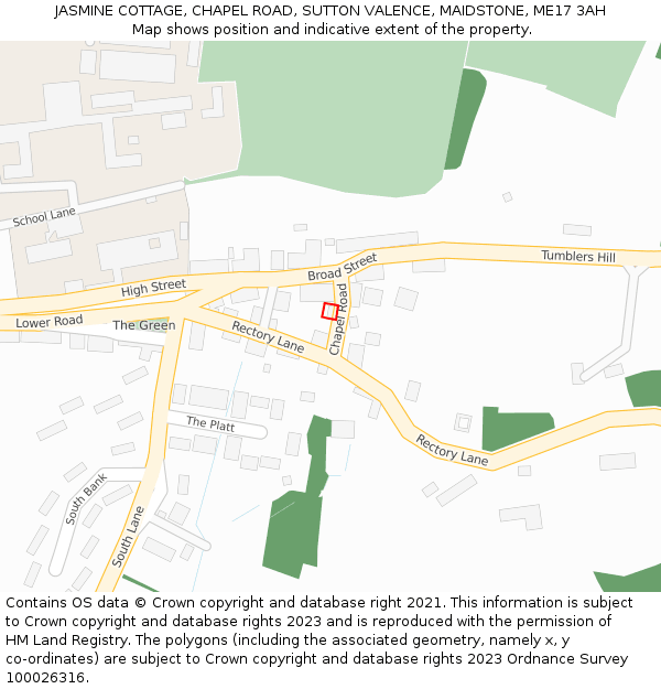 JASMINE COTTAGE, CHAPEL ROAD, SUTTON VALENCE, MAIDSTONE, ME17 3AH: Location map and indicative extent of plot
