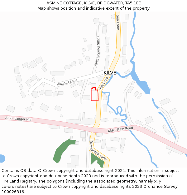 JASMINE COTTAGE, KILVE, BRIDGWATER, TA5 1EB: Location map and indicative extent of plot