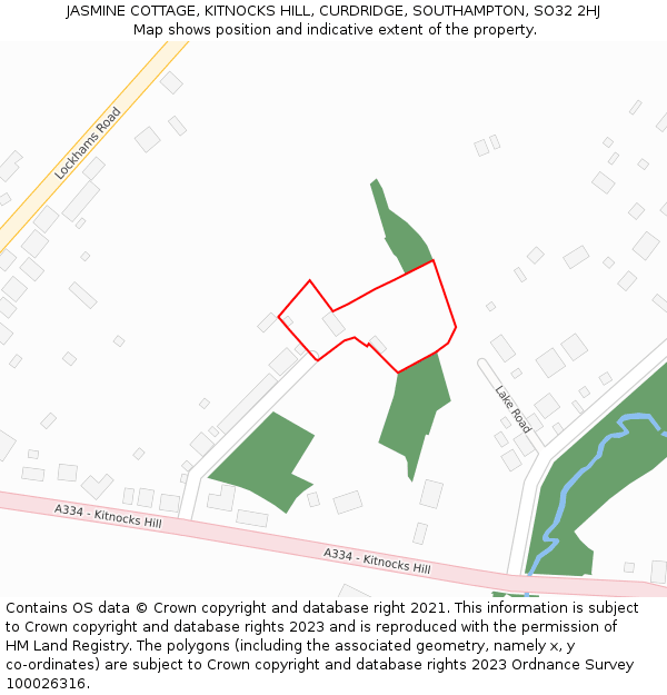 JASMINE COTTAGE, KITNOCKS HILL, CURDRIDGE, SOUTHAMPTON, SO32 2HJ: Location map and indicative extent of plot